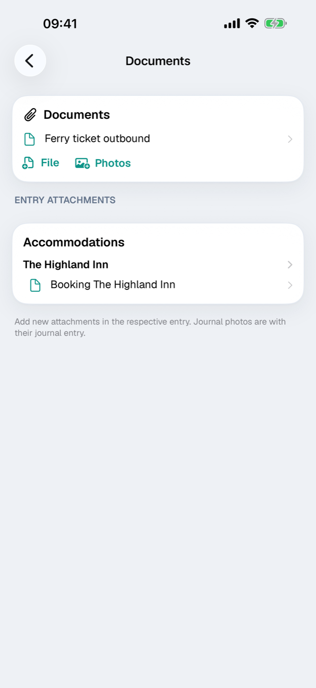 The Documents overview of a trip