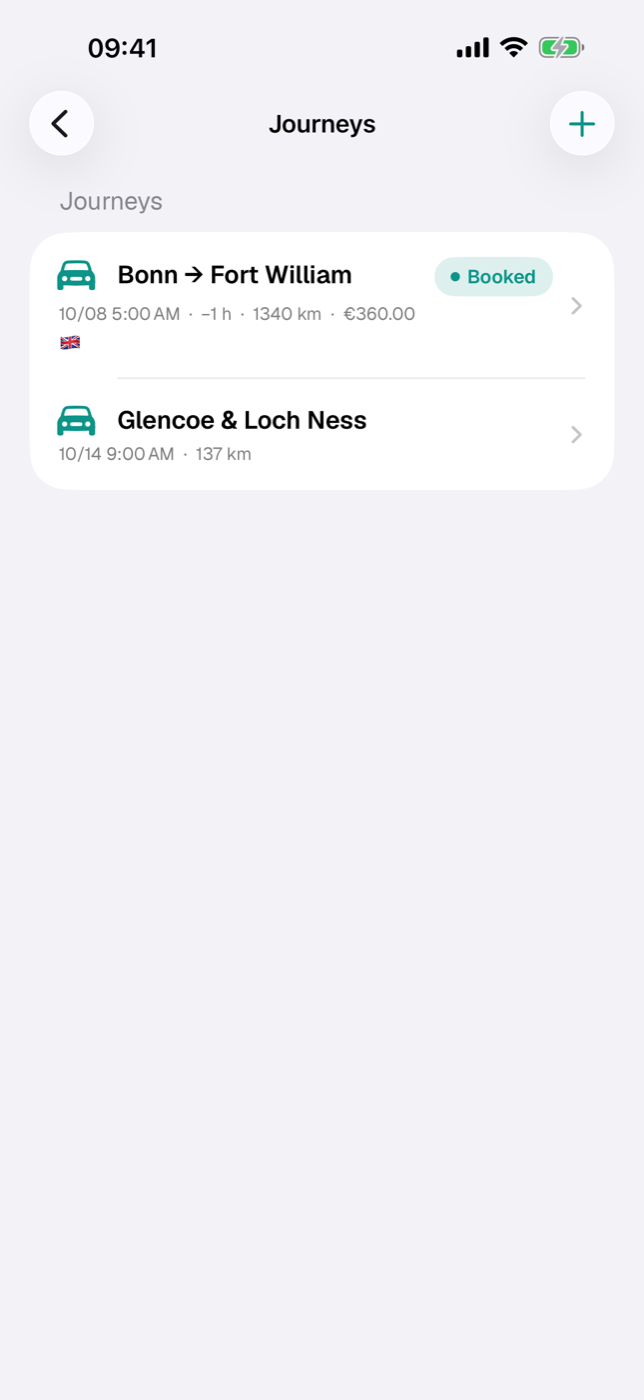 Journeys list with journeys and the “No date yet” section