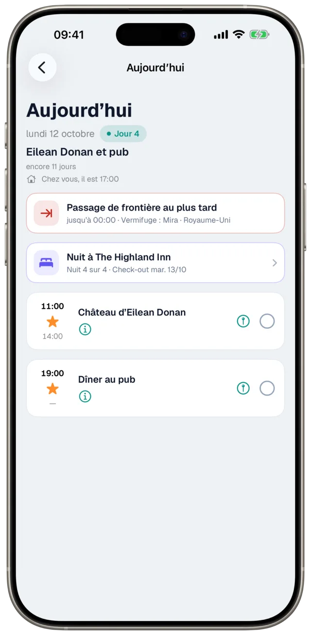 Déroulé de la journée Aujourd’hui dans Etappe