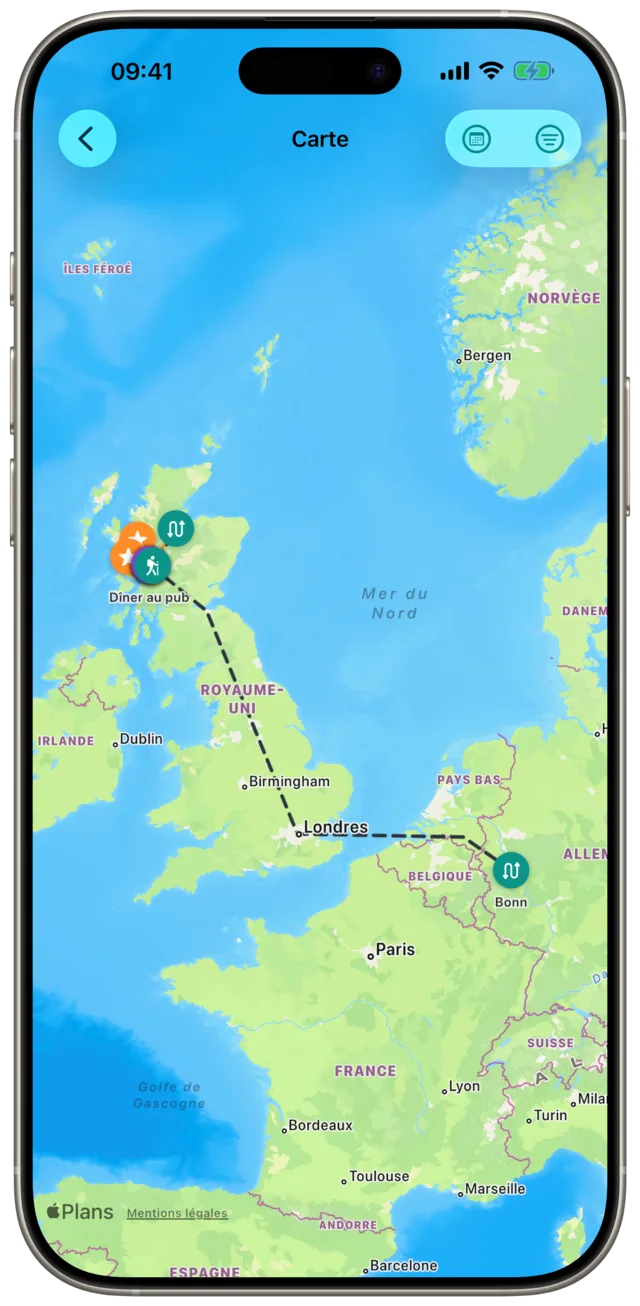 Carte du voyage dans Etappe