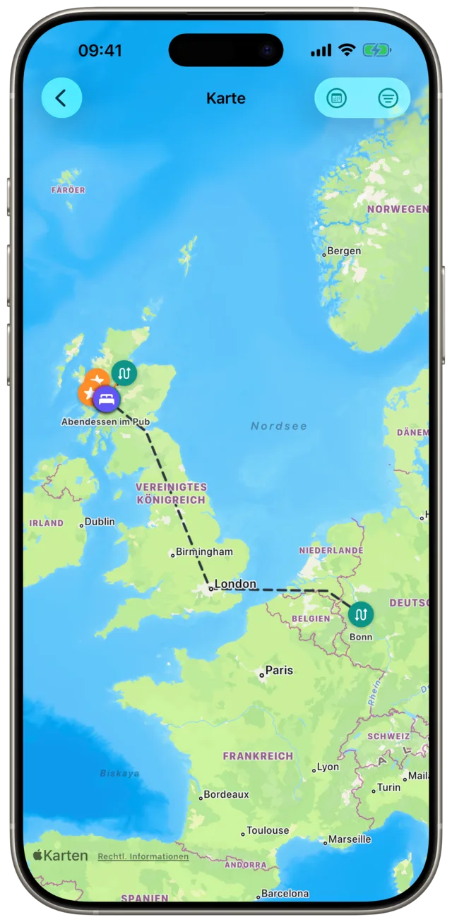 Reise-Karte in Etappe