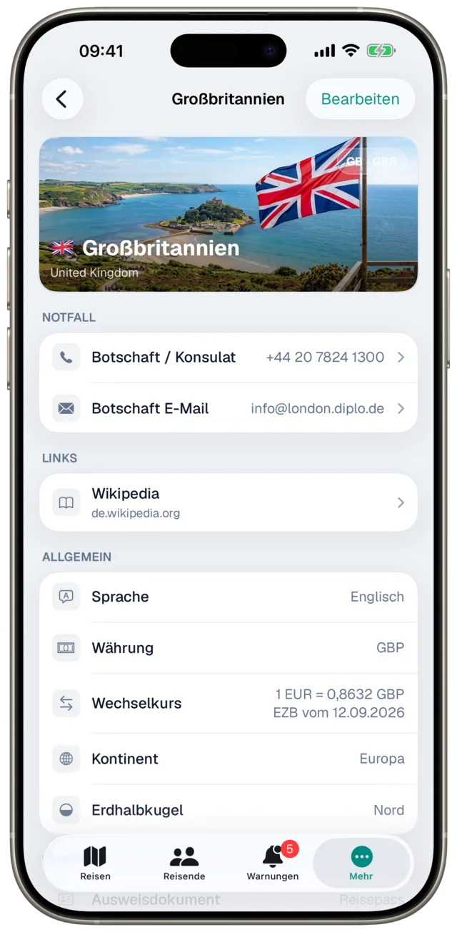 Länder-Infos in Etappe