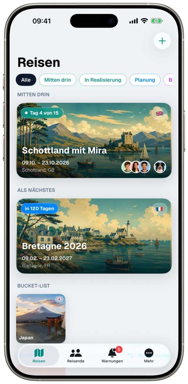 Reise-Übersicht in Etappe