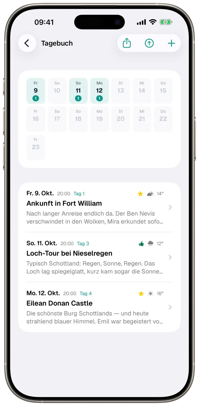 Reisetagebuch in Etappe